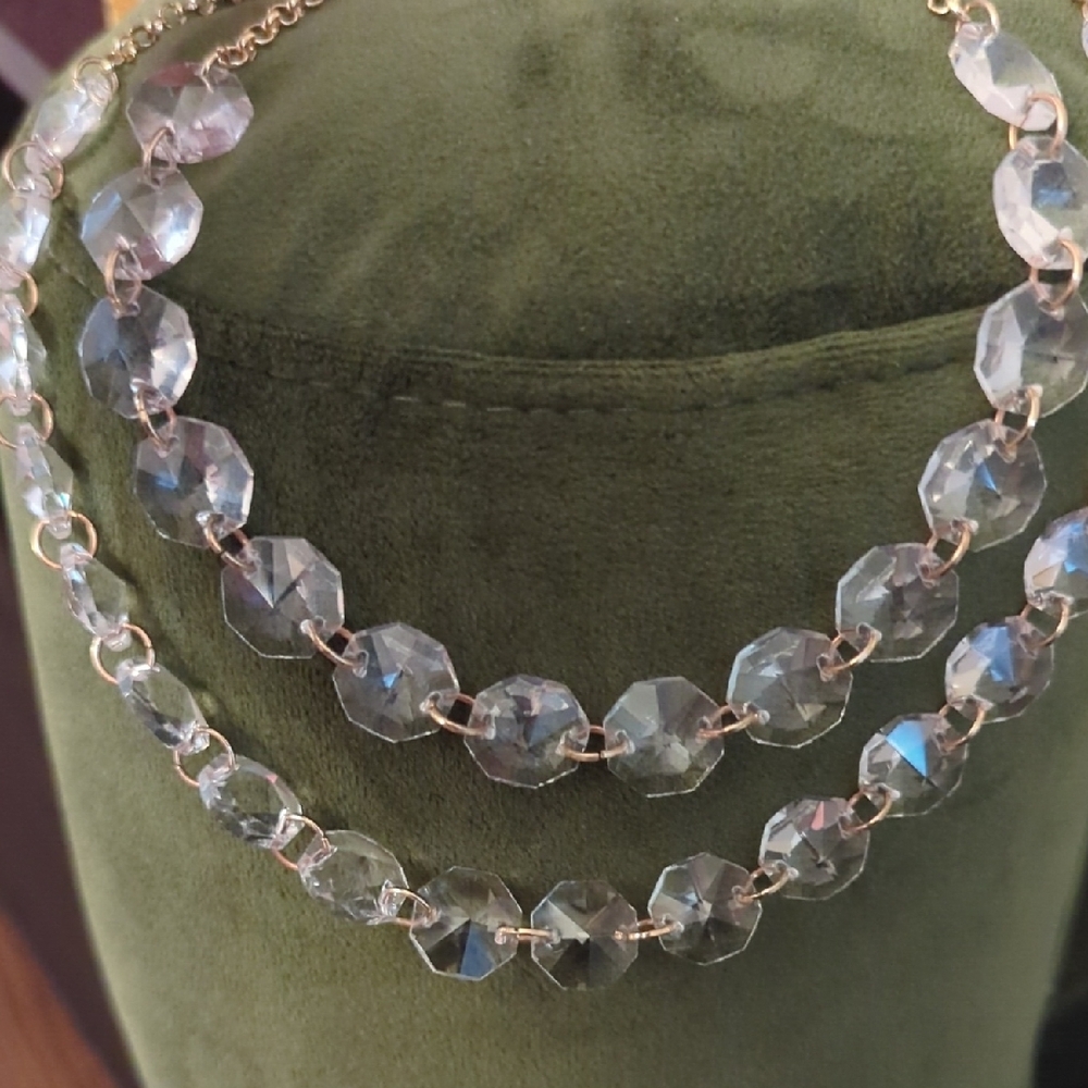 Anthropologie Clear Crystal Necklace and Earring Set